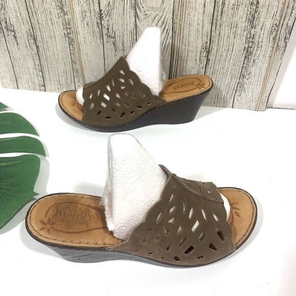 BORN Brown Suede Leather Wedged Cushioned Sandals Size 9 Womens - Picture 4 of 7